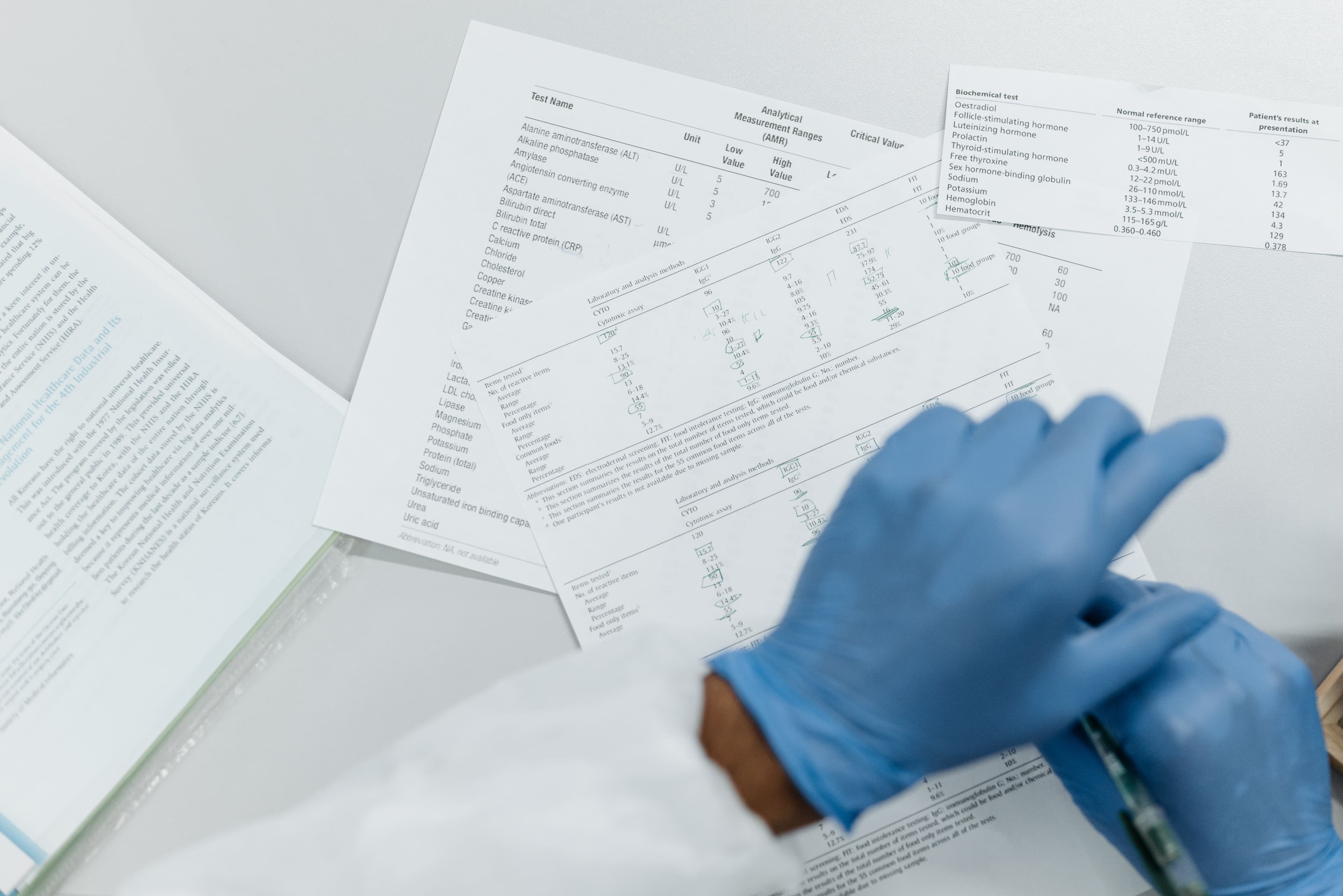 Medical professional reviewing laboratory reports